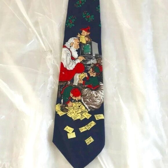 The Saturday Evening Post Mens Tie Santa Elves Christmas Letters Vintage 1997 - Picture 1 of 9